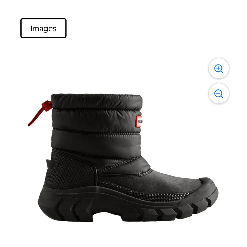Hunter Black Puffer Winter Boot with Red Pull Tab
